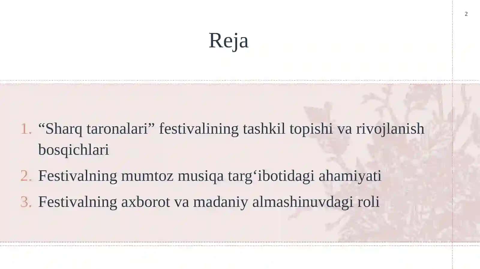 Sharq taronalari xalqaro musiqa festivali dunyo mumtoz musiqasining axborot manbasi sifatida. 2