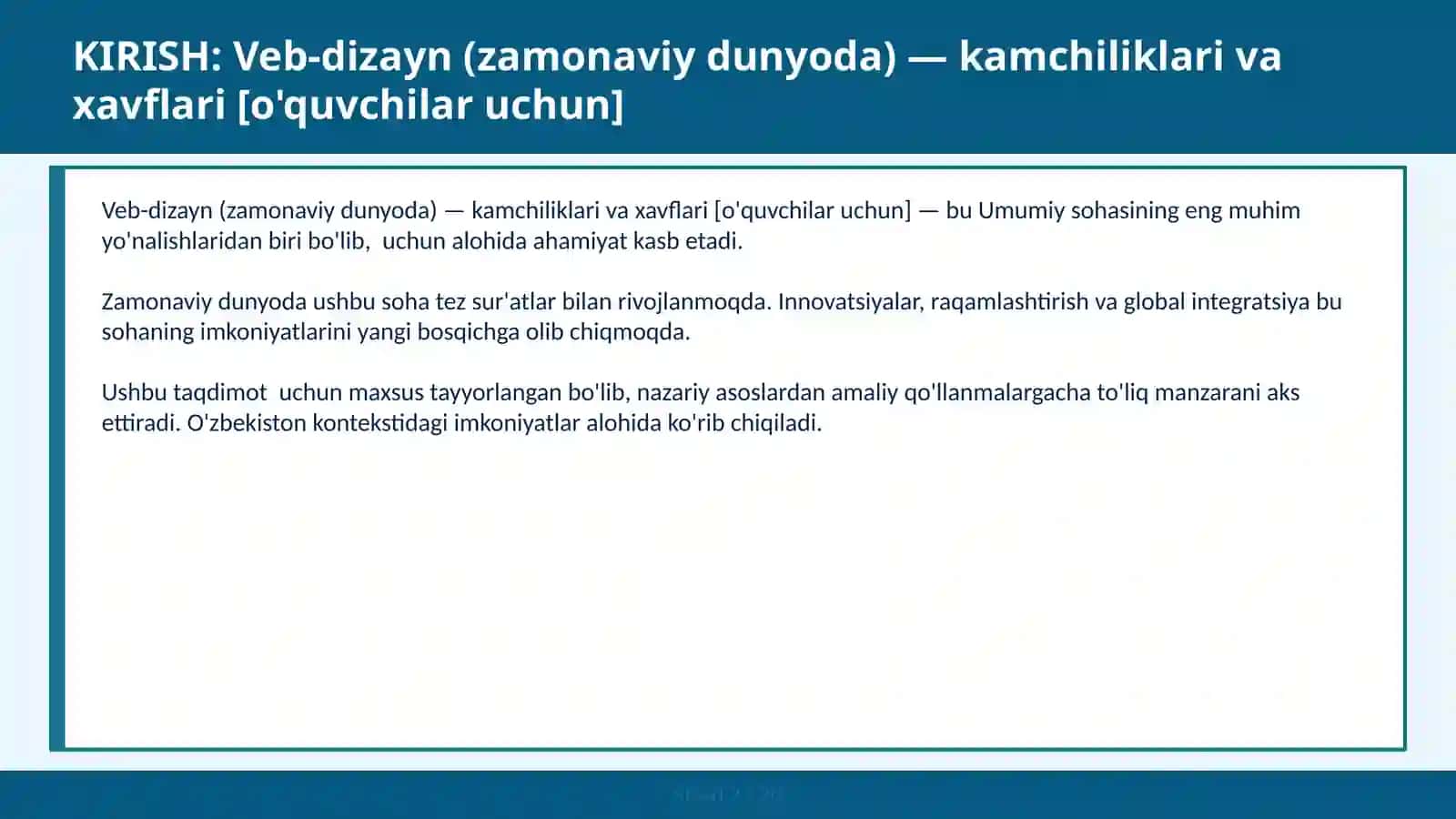 VEB-DIZAYN (ZAMONAVIY DUNYODA) — KAMCHILIKLARI VA XAVFLARI [O'QUVCHILAR UCHUN] 2