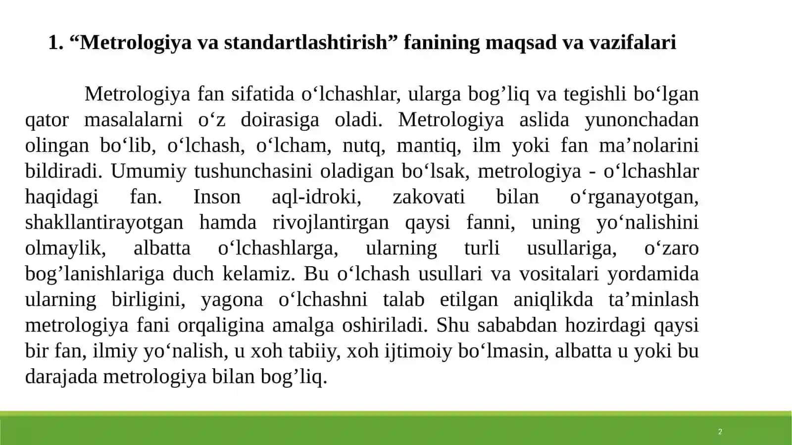 Metrologiya va standartlashtirish fanining maqsadi va vazifalari 2