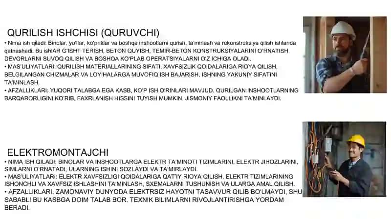 Ishchi kasblar sohasiga oid kasblar 2