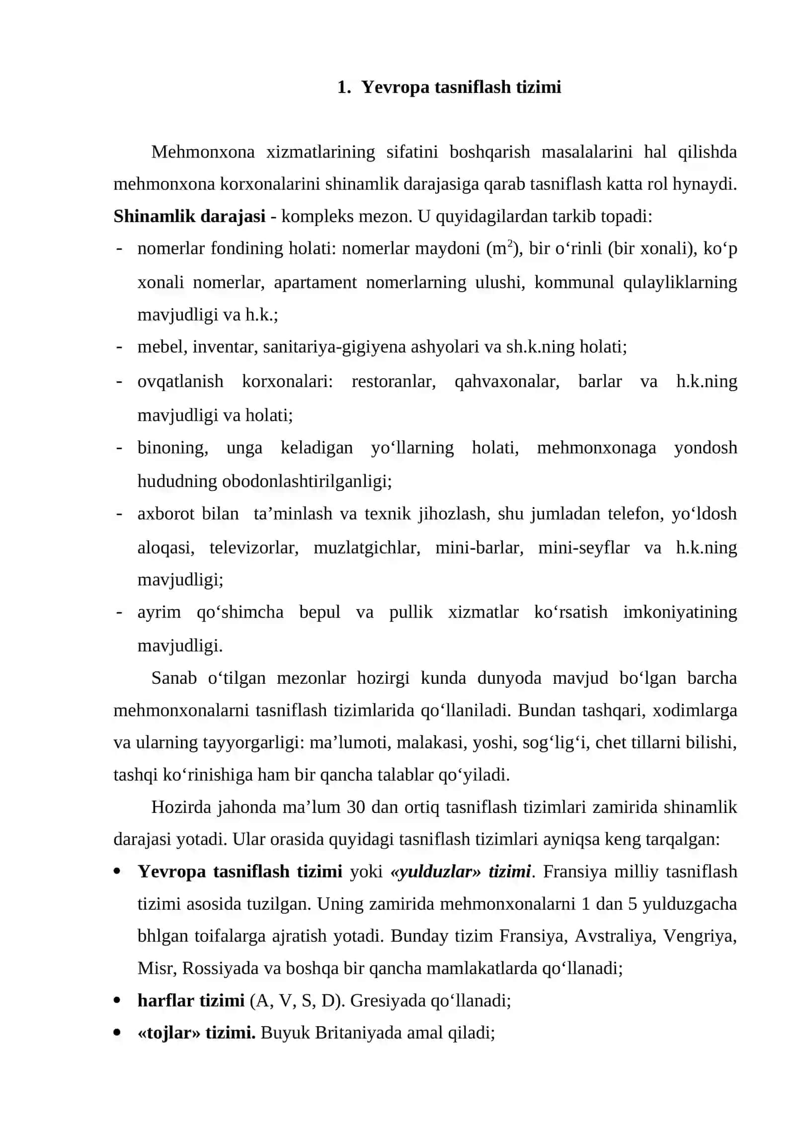 Mehmonxonalarni tasniflash tizimi 2