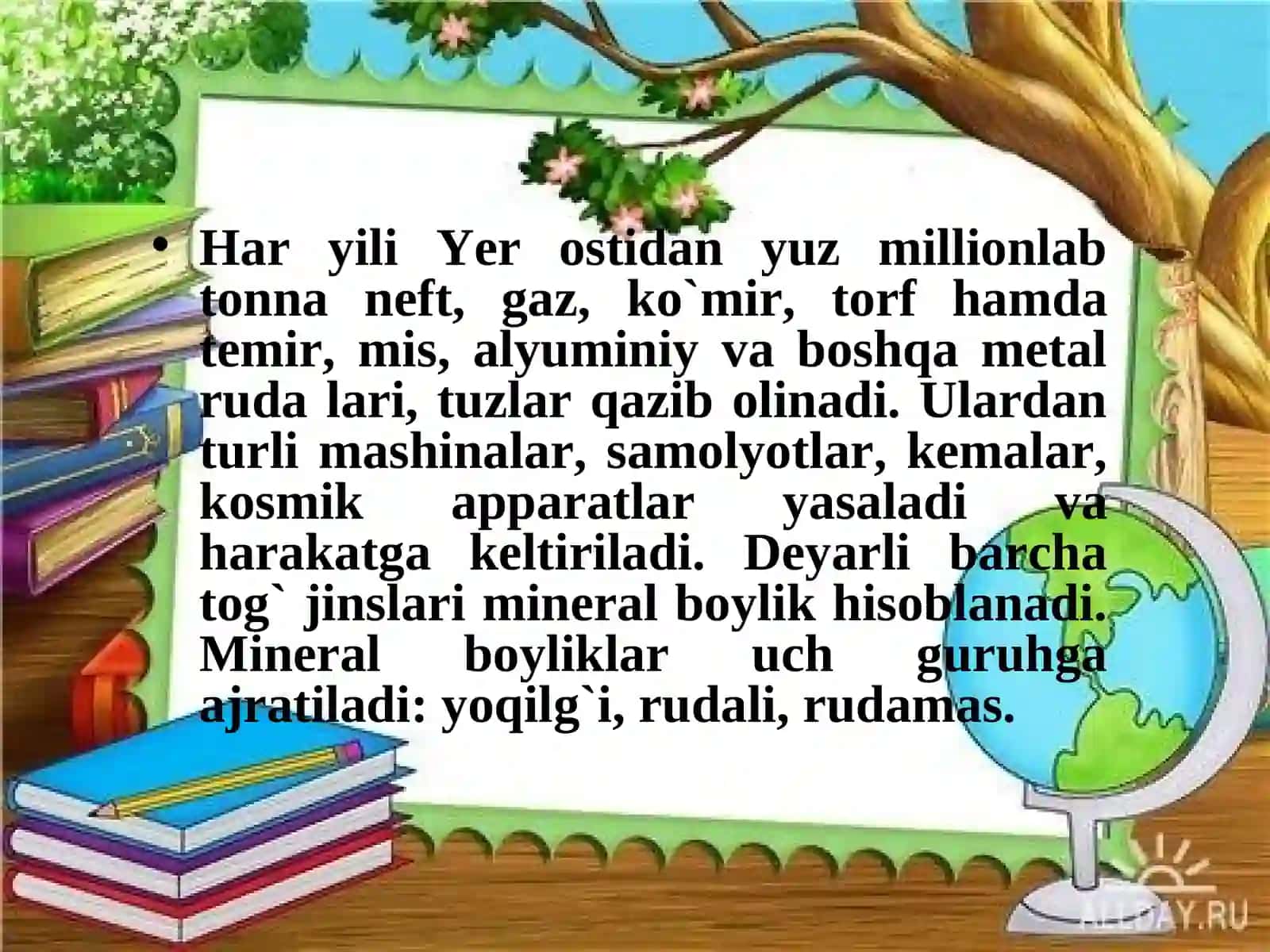 Yer toshqobig`ining asosiy boyliklari 2