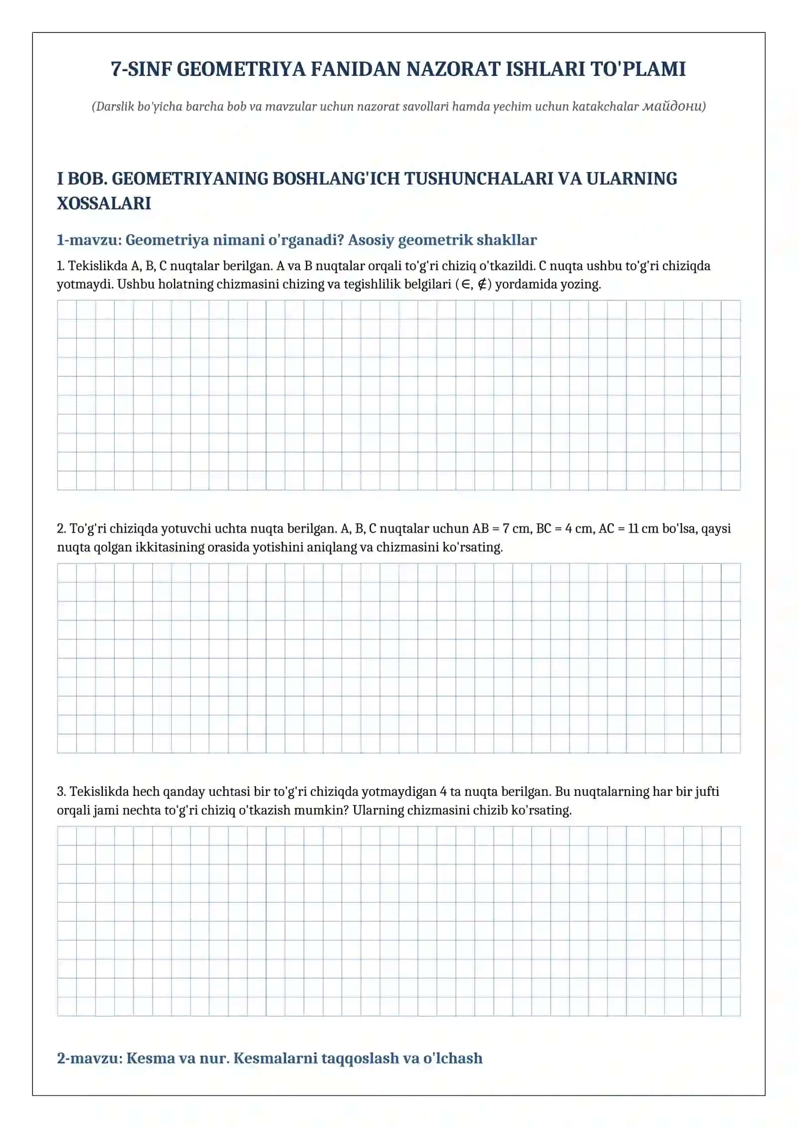 7-SINF GEOMETRIYA FANIDAN NAZORAT ISHLARI TO'PLAMI 2