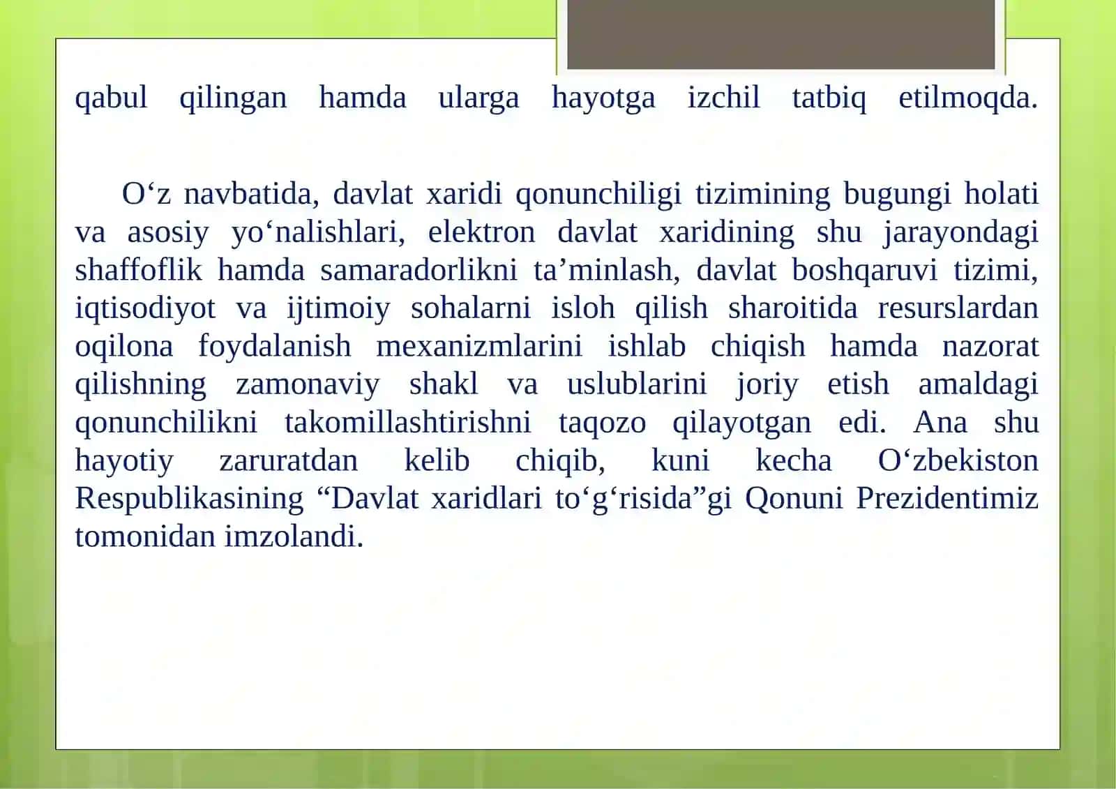 ELEKTRON AUKSION ORQALI DAVLAT XARIDLARINI AMALGA OSHIRISH 2