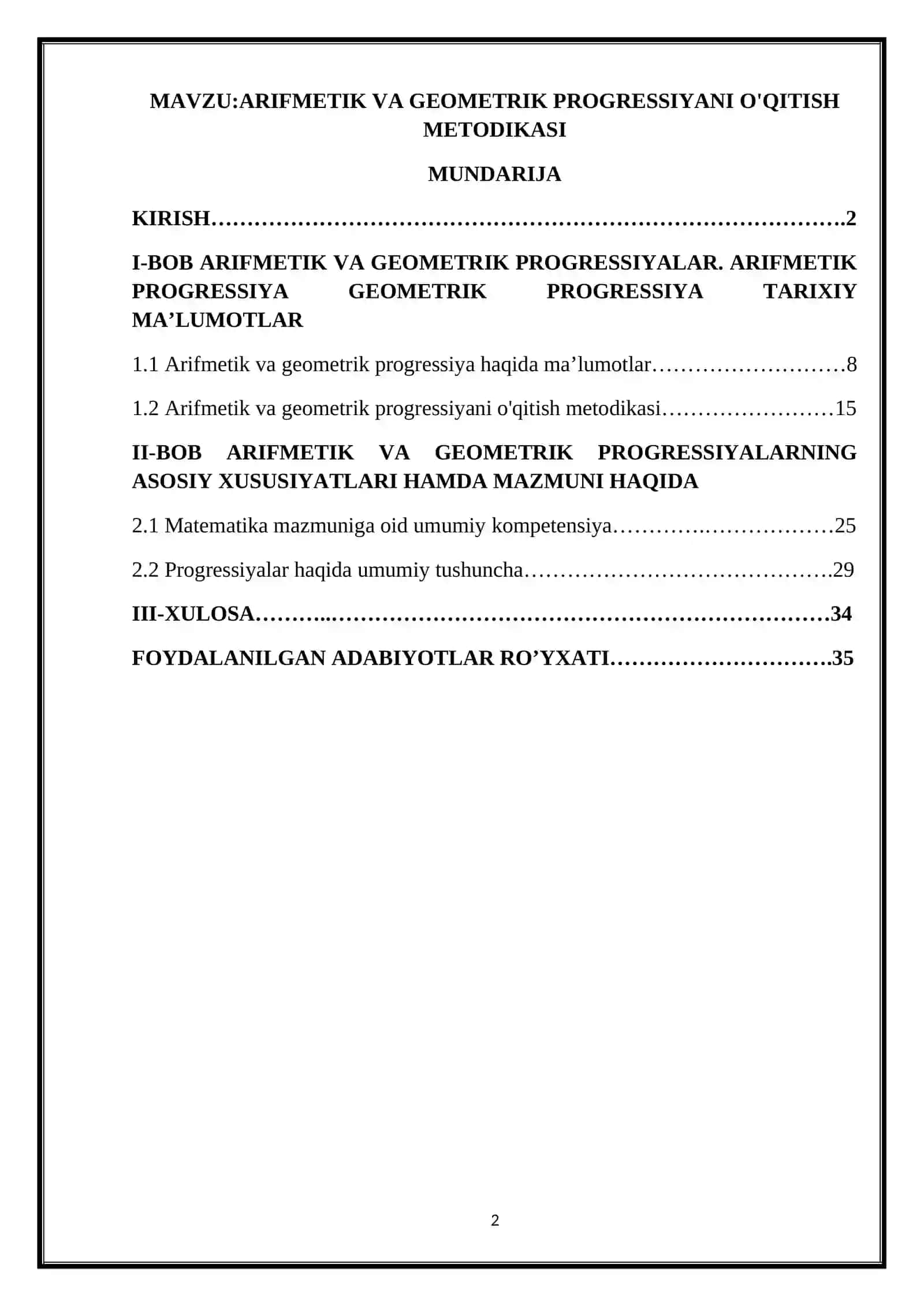 Arifmetik va geometrik progressiyani o'qitish metodikasi 2