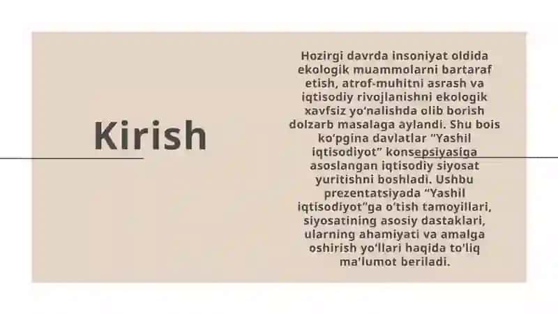 “Yashil iqtisodiyotga o‘tish tamoyillari va siyosatining dastaklari” 2