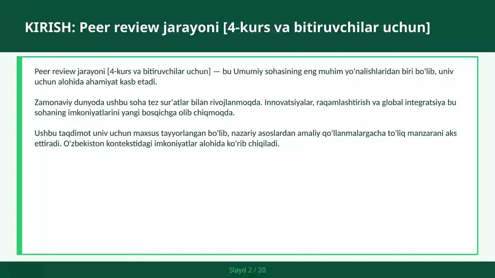 Peer review jarayoni [4-kurs va bitiruvchilar uchun] 2