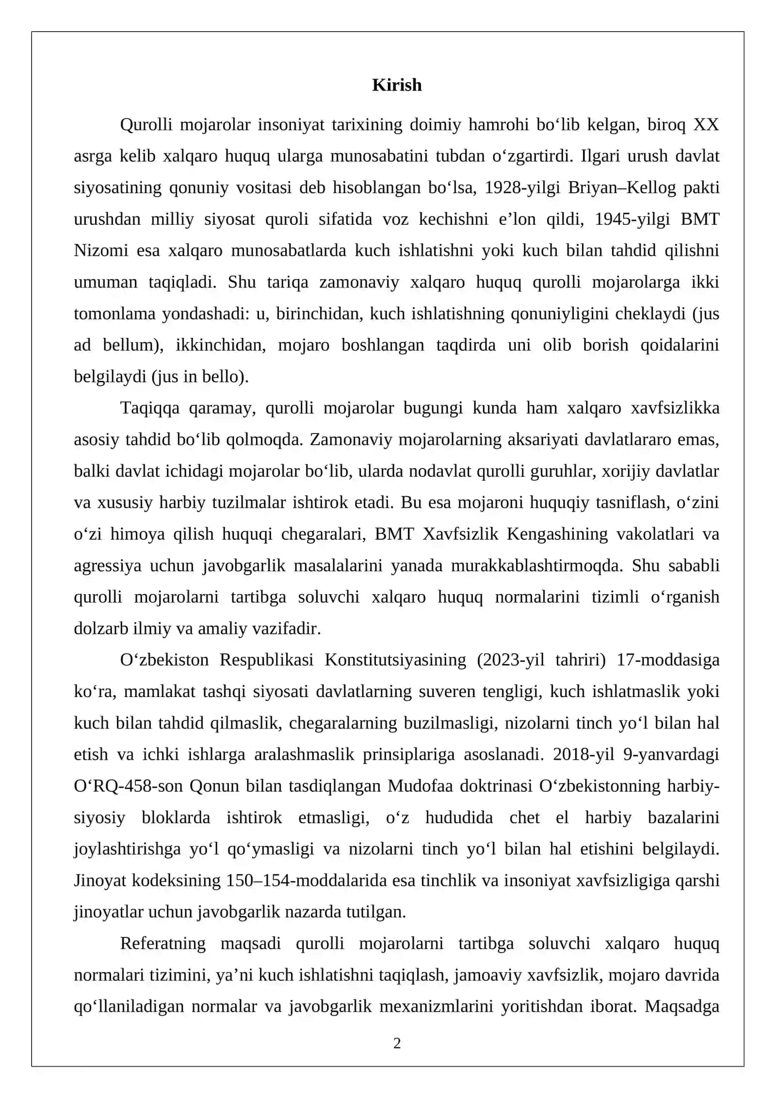 Qurolli mojarolar va xalqaro huquq 2