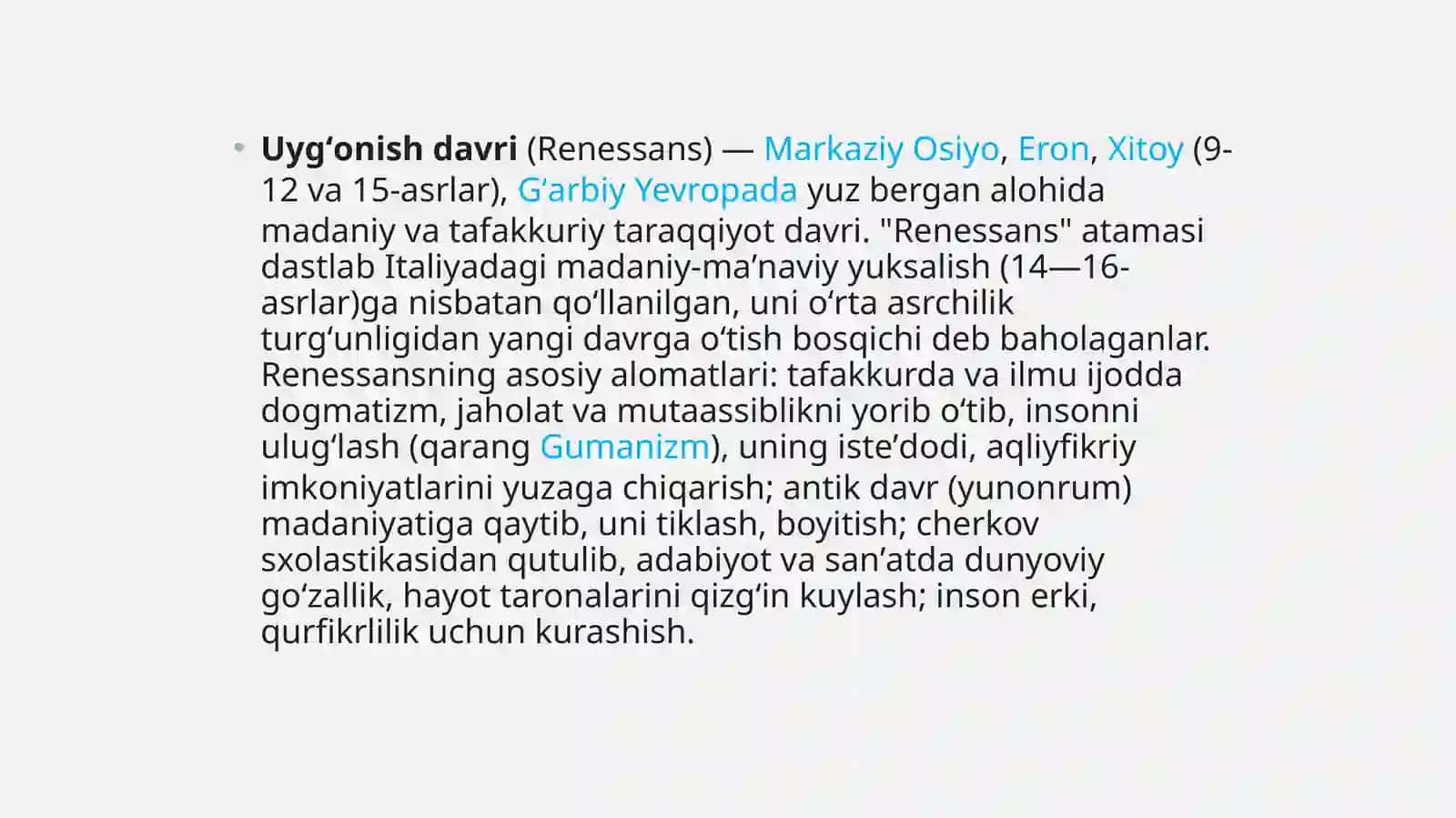 Uyg'onish davri madaniyatining dunyo madaniyati taraqqiyotida tutgan o'rni 2
