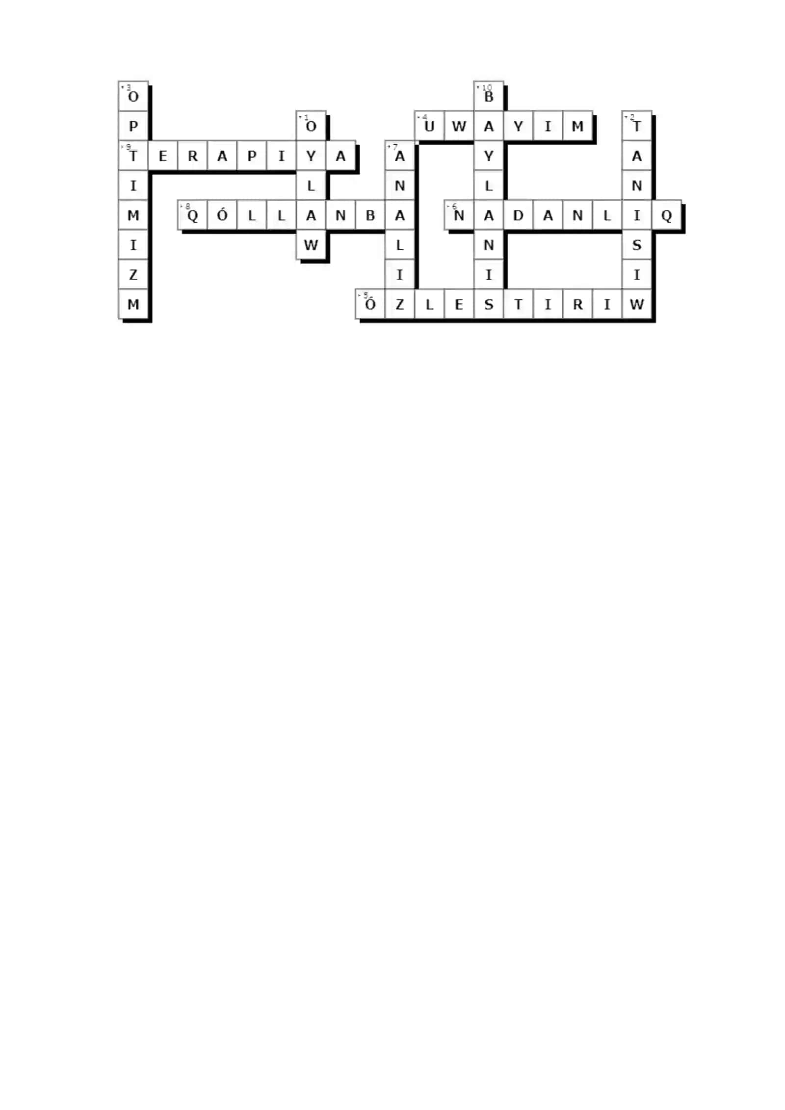 Krossword Házirgi zaman psixologiyasi metodları 2
