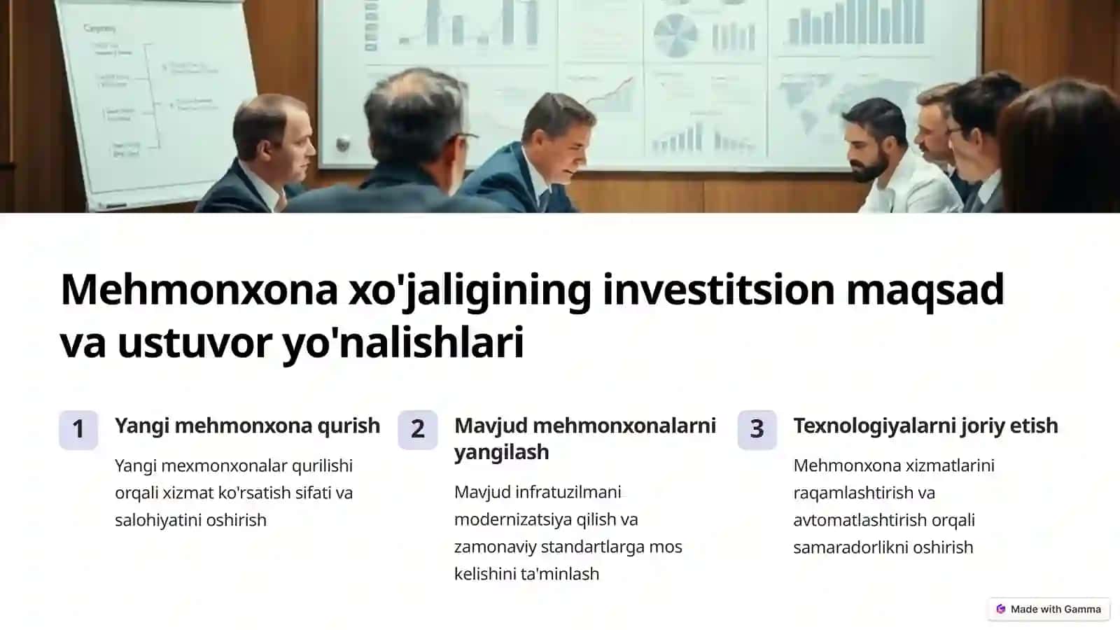 Mehmonxona xo'jaligining investitsion faoliyati 2