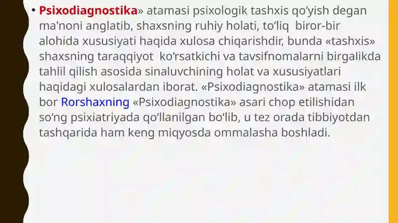 Psixologik diagnostika va ularning imkoniyatlari 2