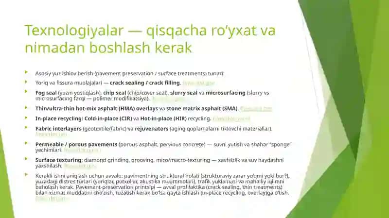 Yo'l qoplamasiga ustki yuza ishlov berishning zamonaviy texnologiyalari 2