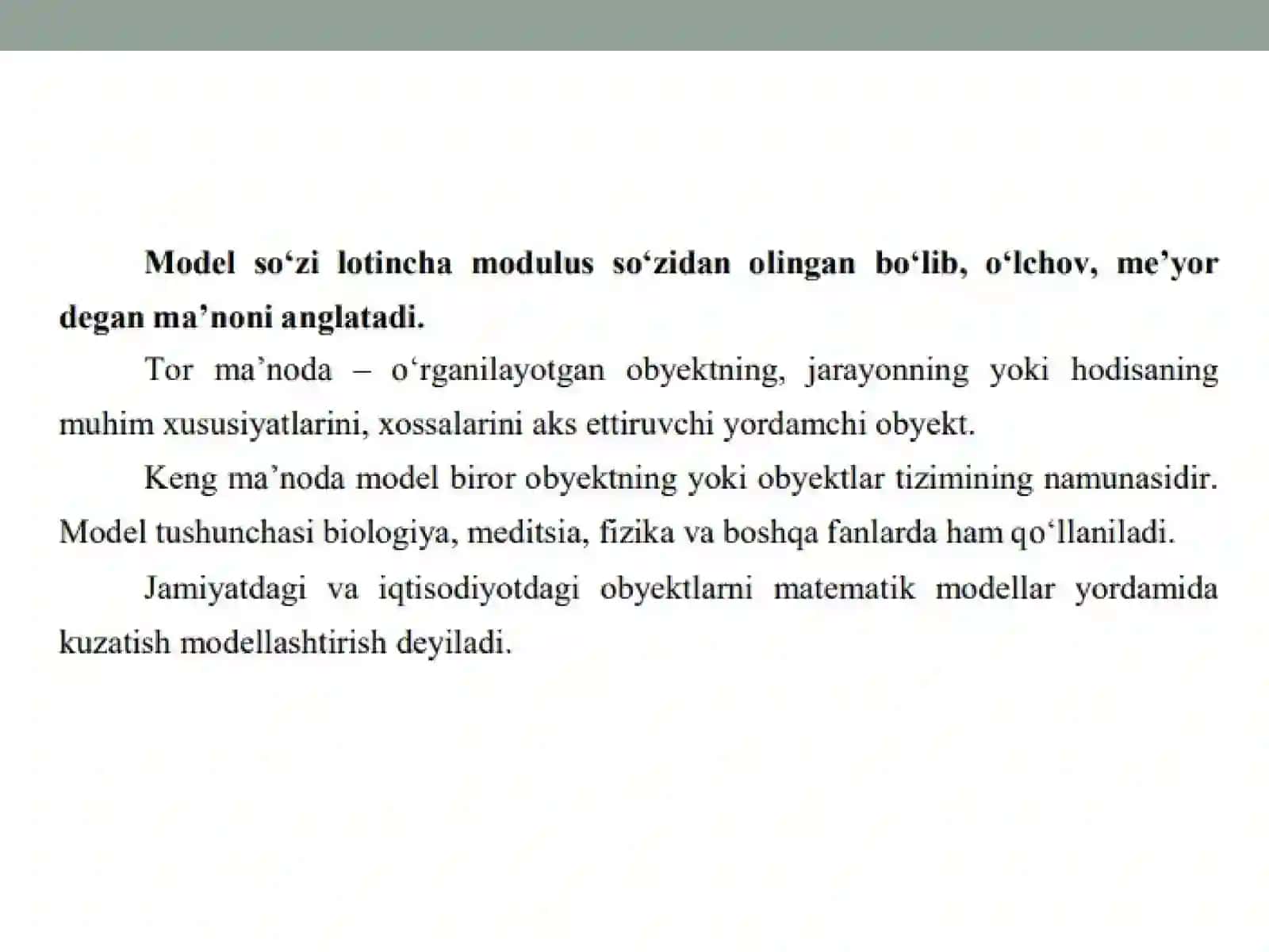 Model va modellashtirish tushunchalari 2