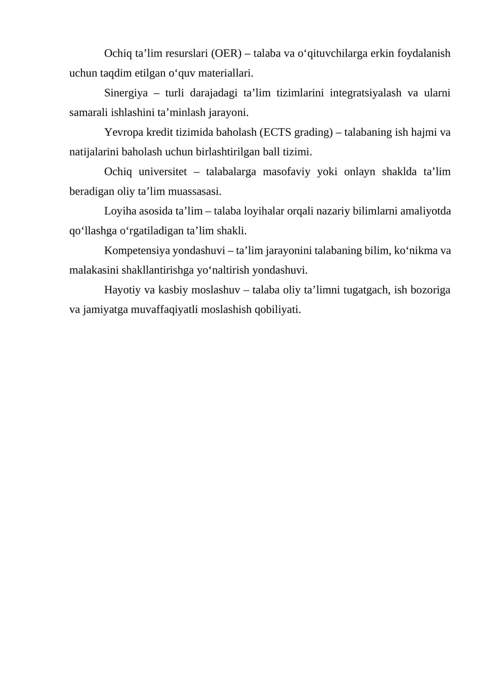 Oliy ta’lim va Boloniya jarayonlari glossariysi 2