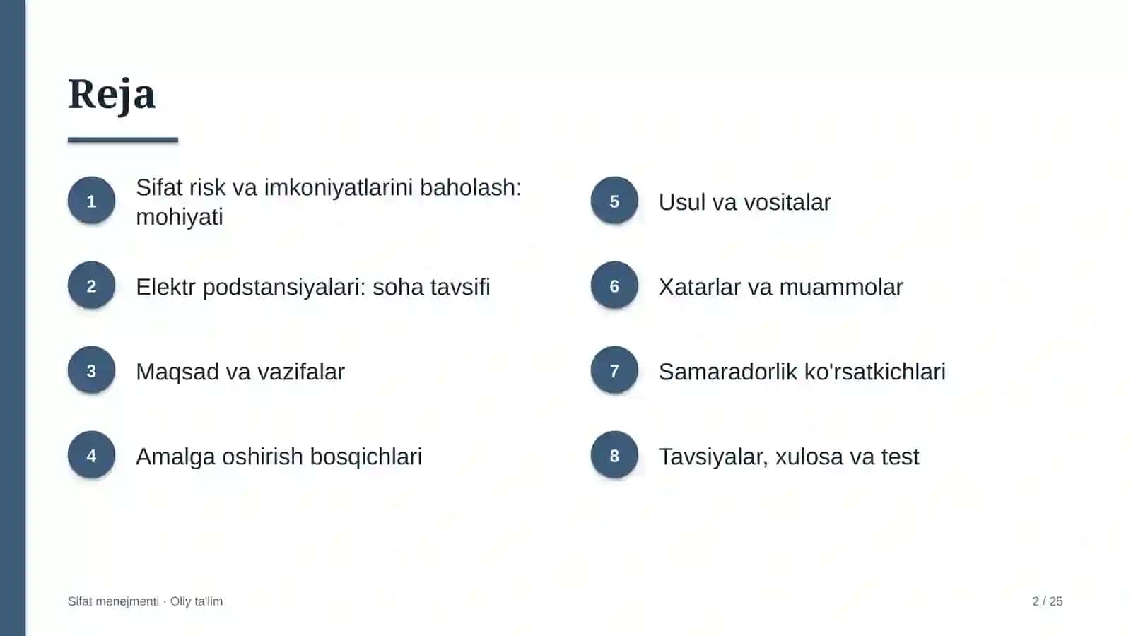 Elektr podstansiyalarida sifat bilan bog'liq risk va imkoniyatlarni baholash 2