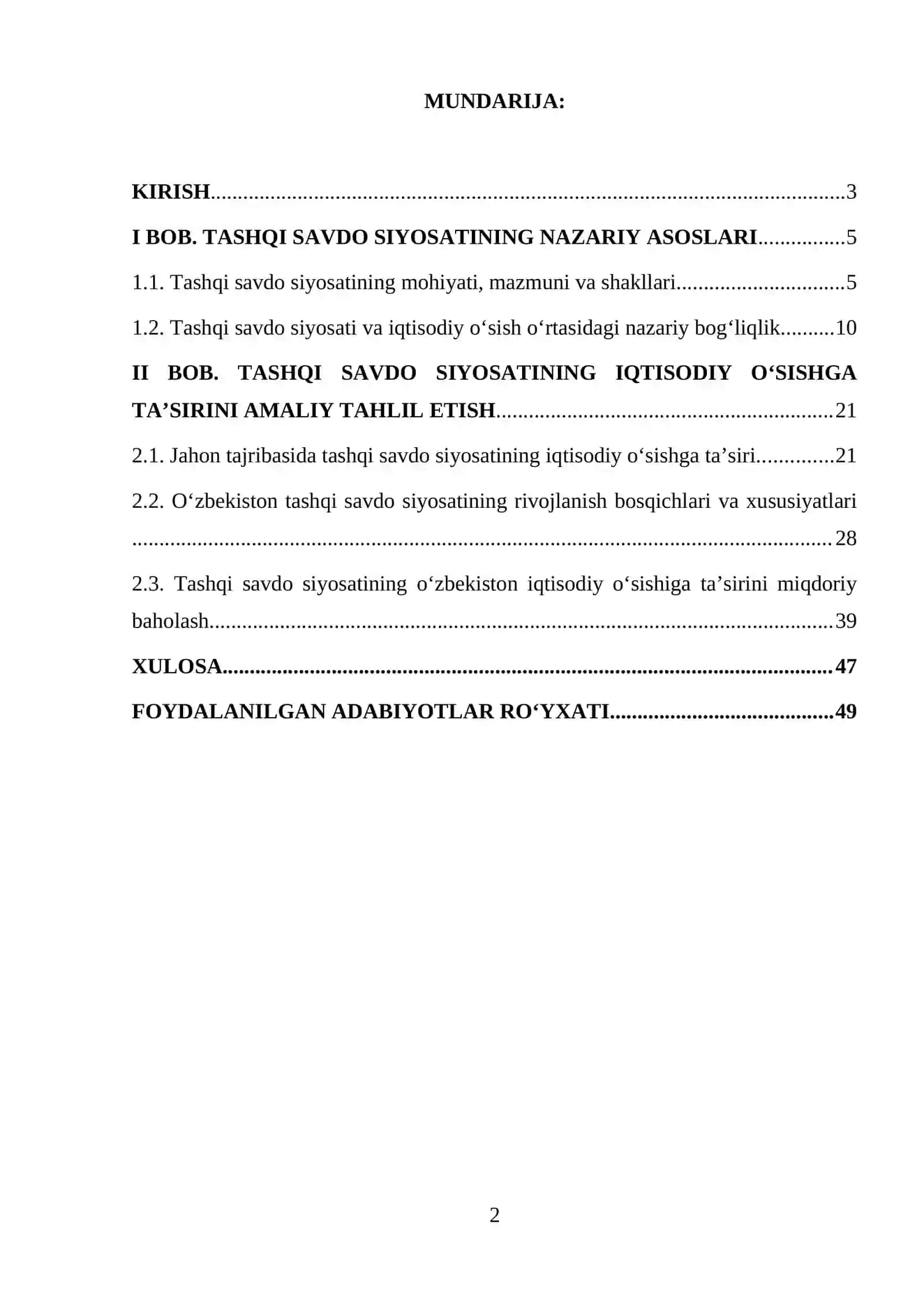 Tashqi savdo siyosatining iqtisodiy o‘sishga ta’siri 2