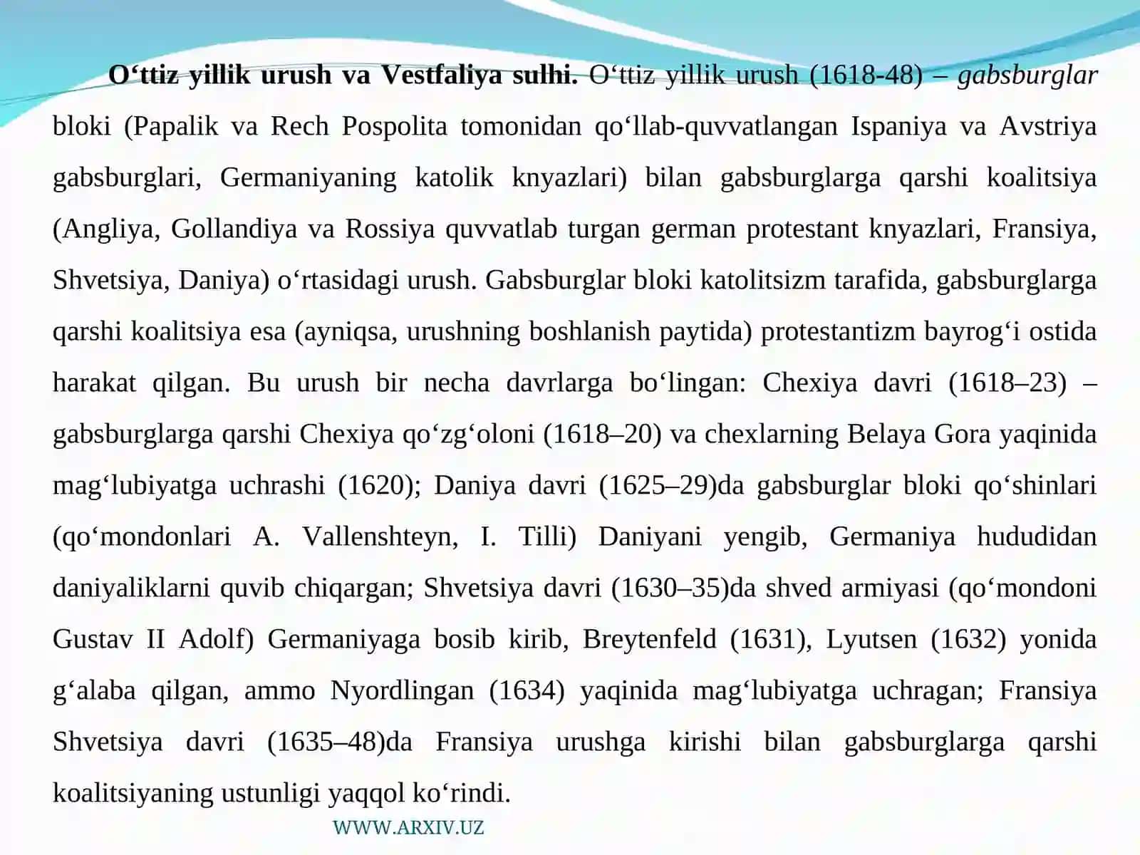 O‘ttiz yillik urush va Vestfaliya sulhi 2