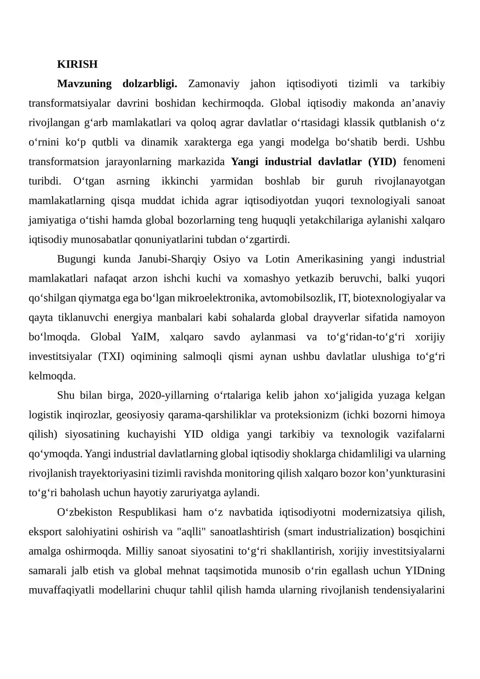 Yangi industrial davlatlar (YID) 2
