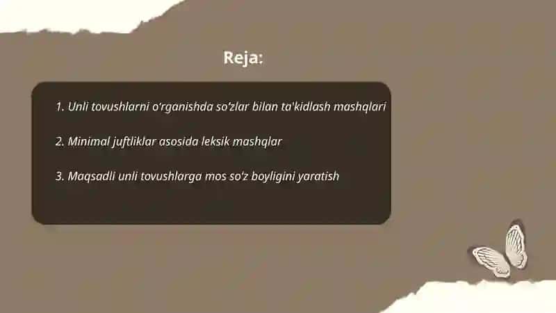 Unli tovushlarni oʻrganishda leksik mashqlarni tashkil etish 2