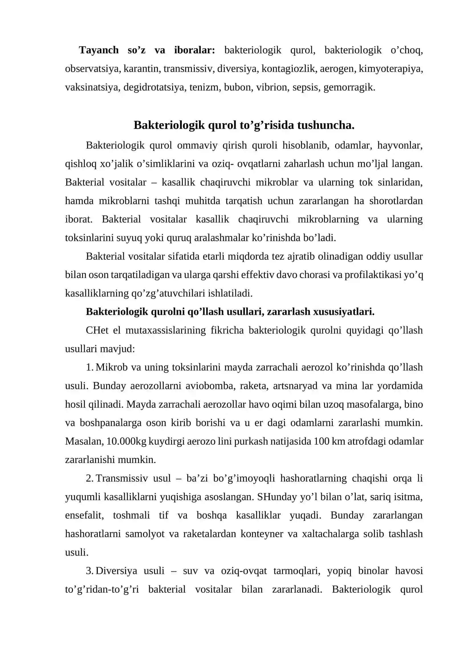Bakteriologik qurol va qo’llanilishi usullari 2