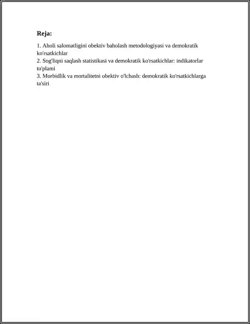 AHOLI SALOMATLIGINI OBEKTIV TEKSHIRISH VA DEMOKRATIK KORSATKICH 2