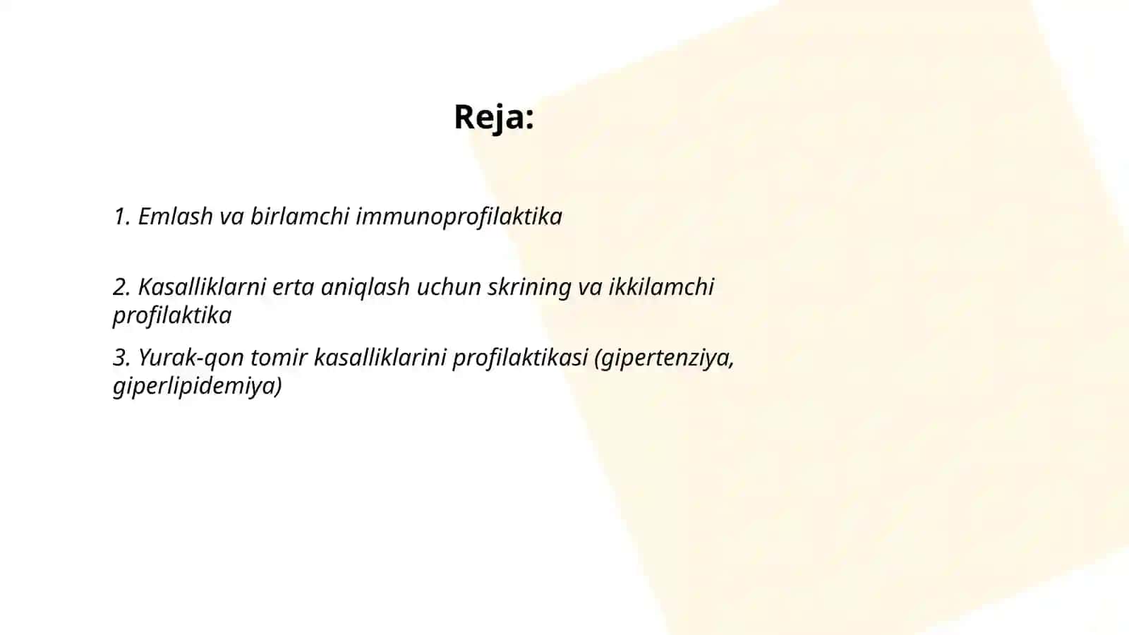 Salomatlik bilan bog'liq bo'lgan birlamchi va ikkilamchi muammolarni prafilaktika qilish 2