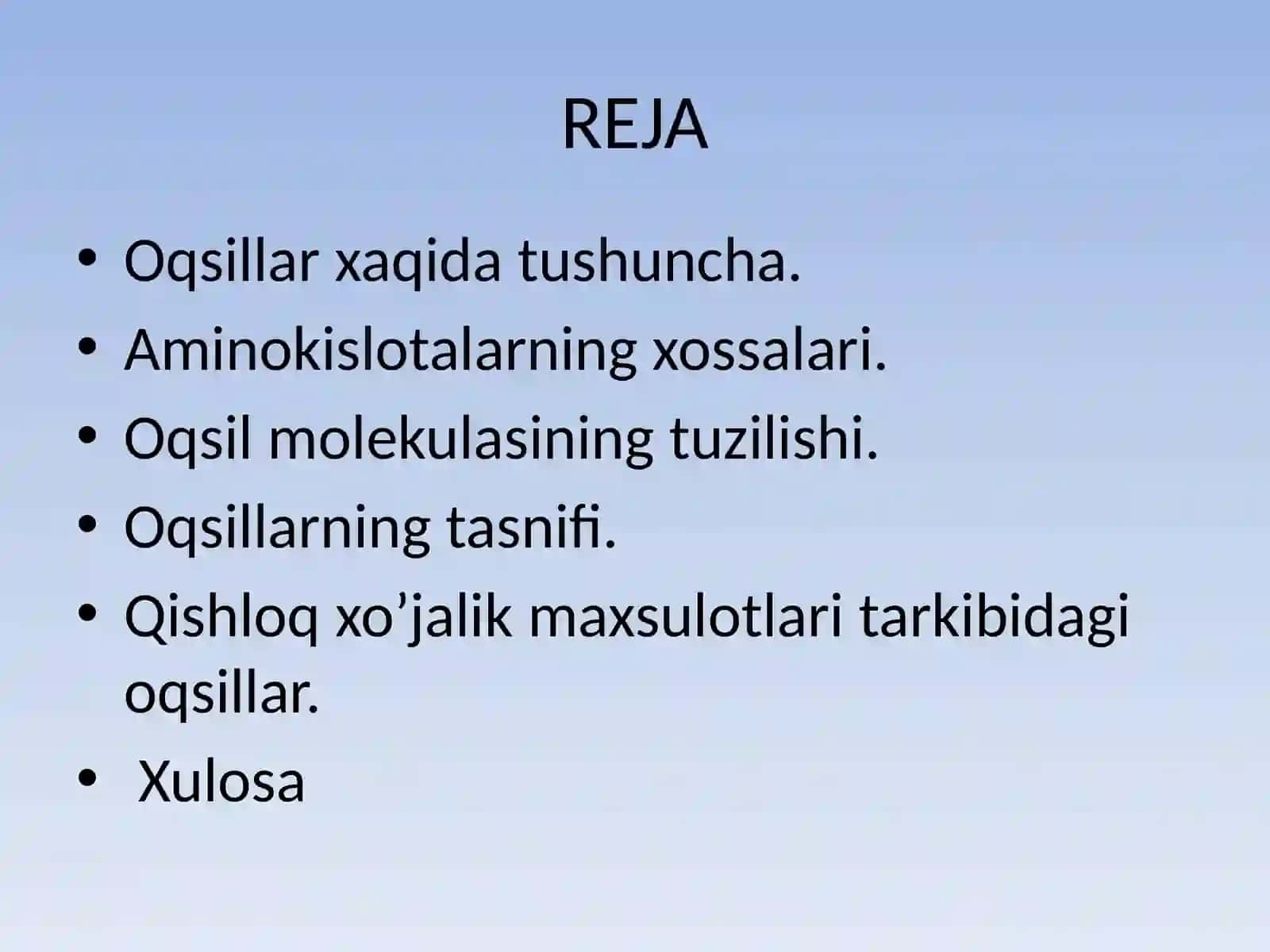 DORIVOR O‘SIMLIKLAR ASOSI – OQSILLAR VA ULAR TARKIBIGA KIRUVCHI AMINOKISLOTALAR VA KLASSIFIKASIYASI 2