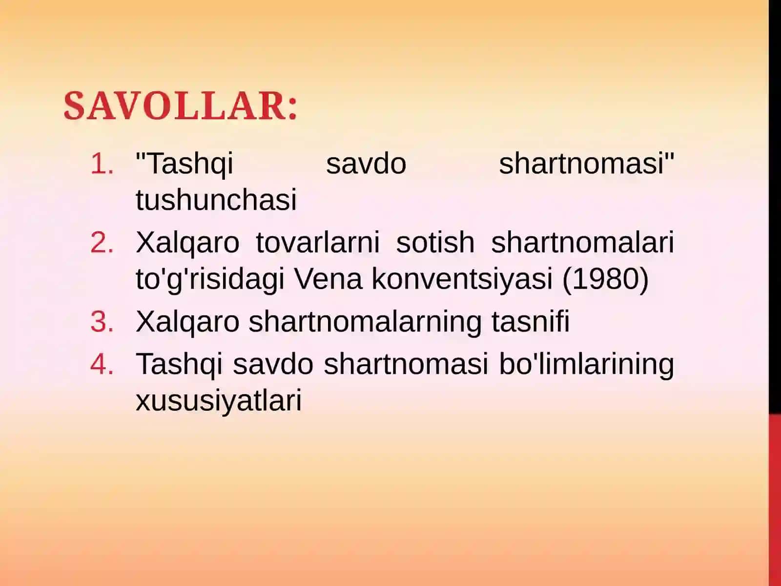 XALQARO SAVDONING RIVOJLANISH TENDENSIYALARI: SHARTNOMALAR 2