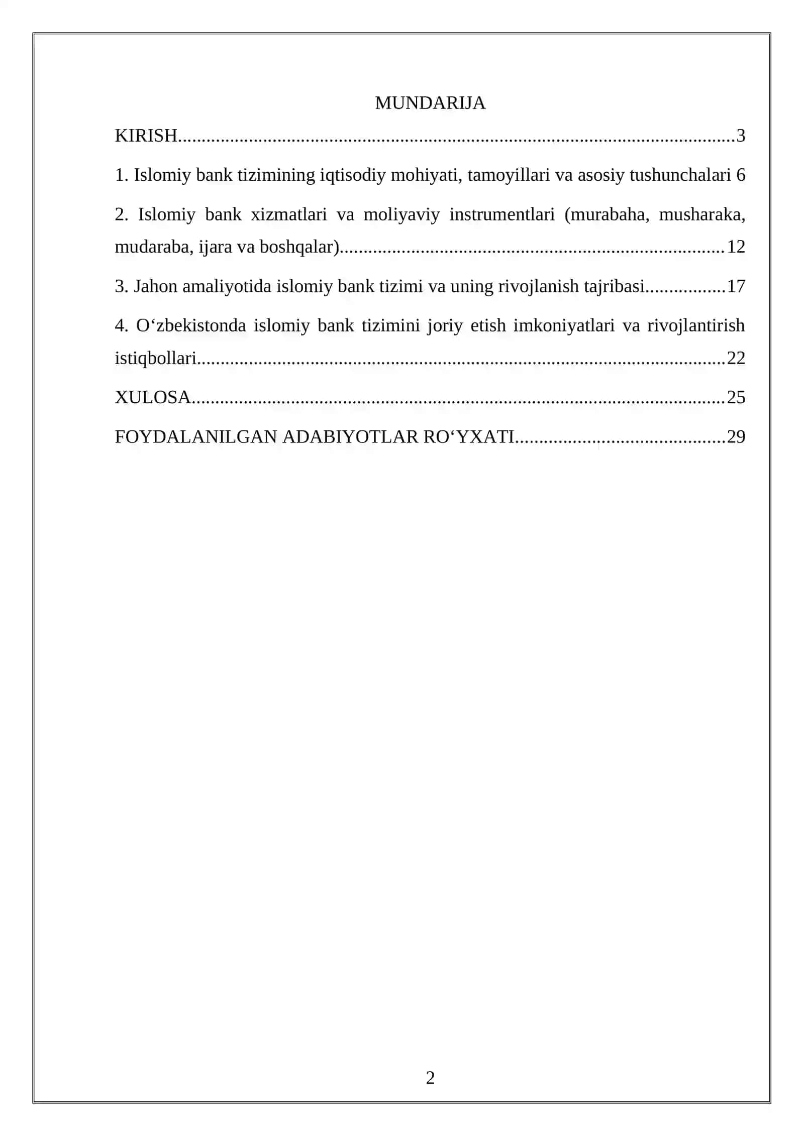 ISLOMIY BANK TZIZIMI VA UNING O`ZBEKISTONDAGI IMKONIYATLARI 2
