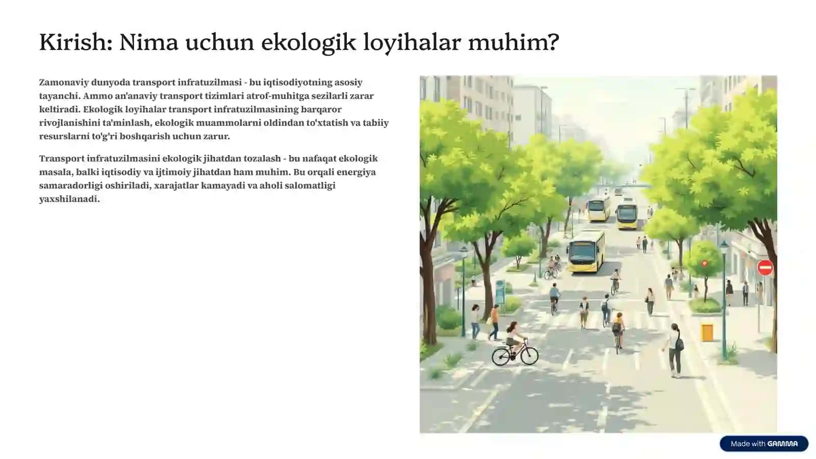 Transport infratuzilmasida ekologik loyihalar ishlab chiqish 2