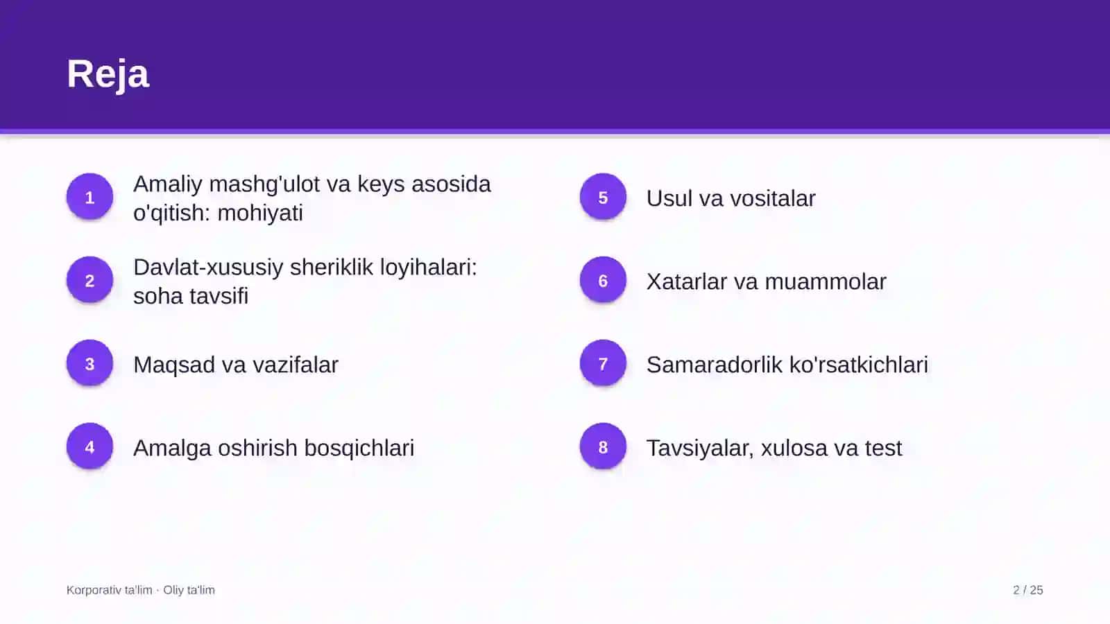 Davlat-xususiy sheriklik loyihalarida amaliy mashg'ulotlar va keyslar asosida o'qitish 2