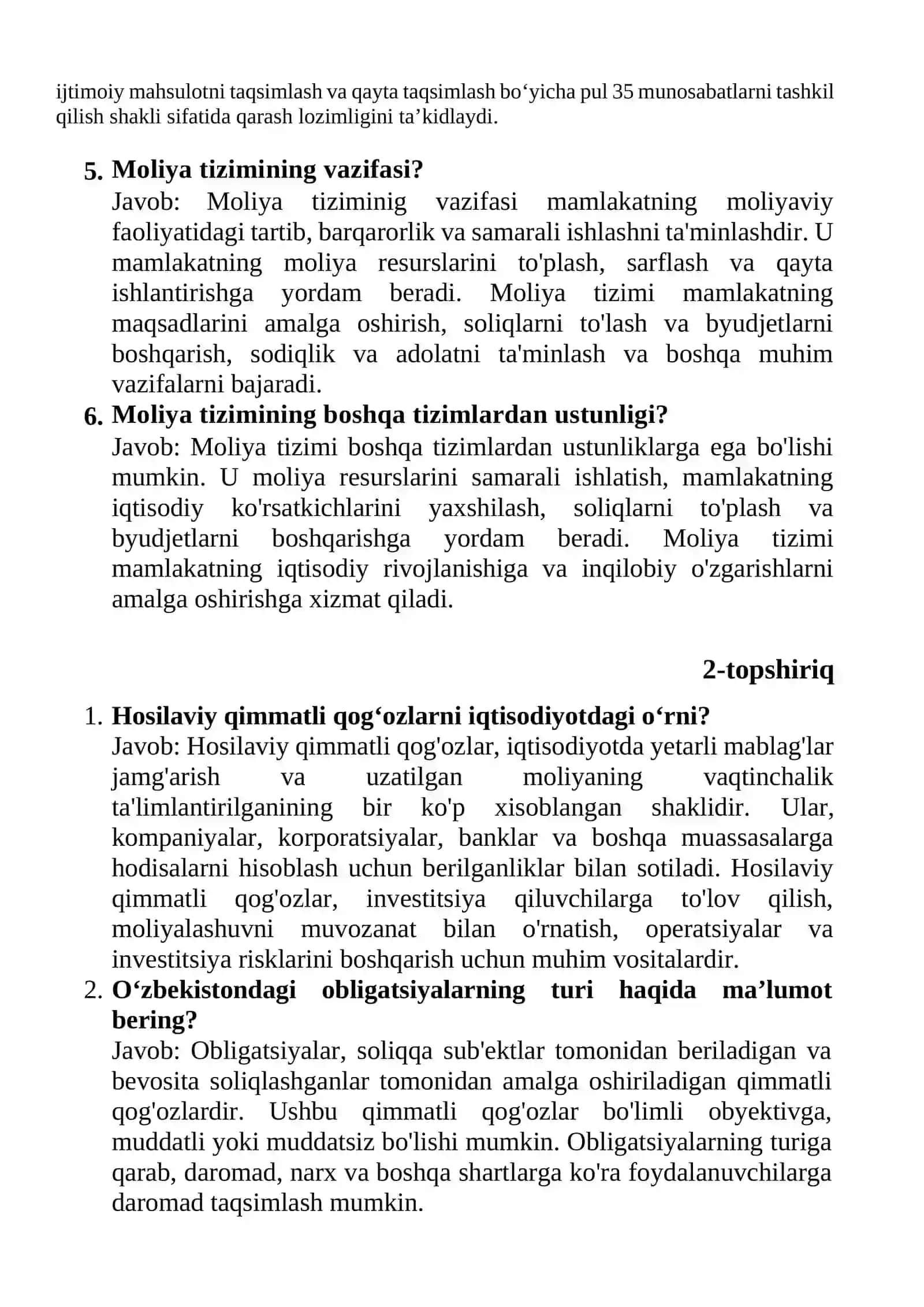 Topshiriqlarga javoblar 2