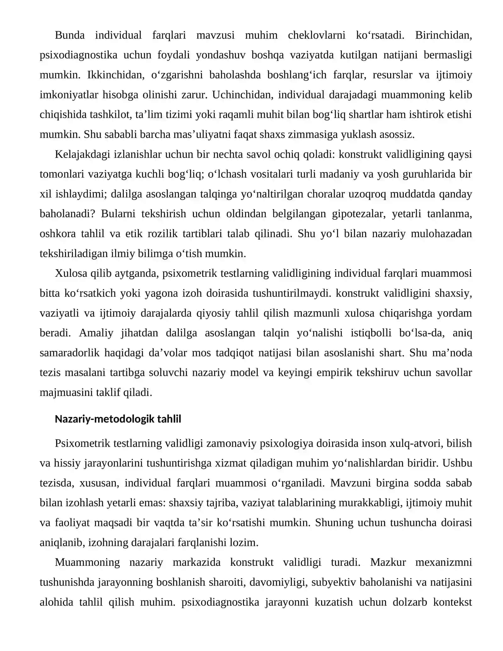 PSIXOMETRIK TESTLARNING VALIDLIGI — INDIVIDUAL FARQLARI 2