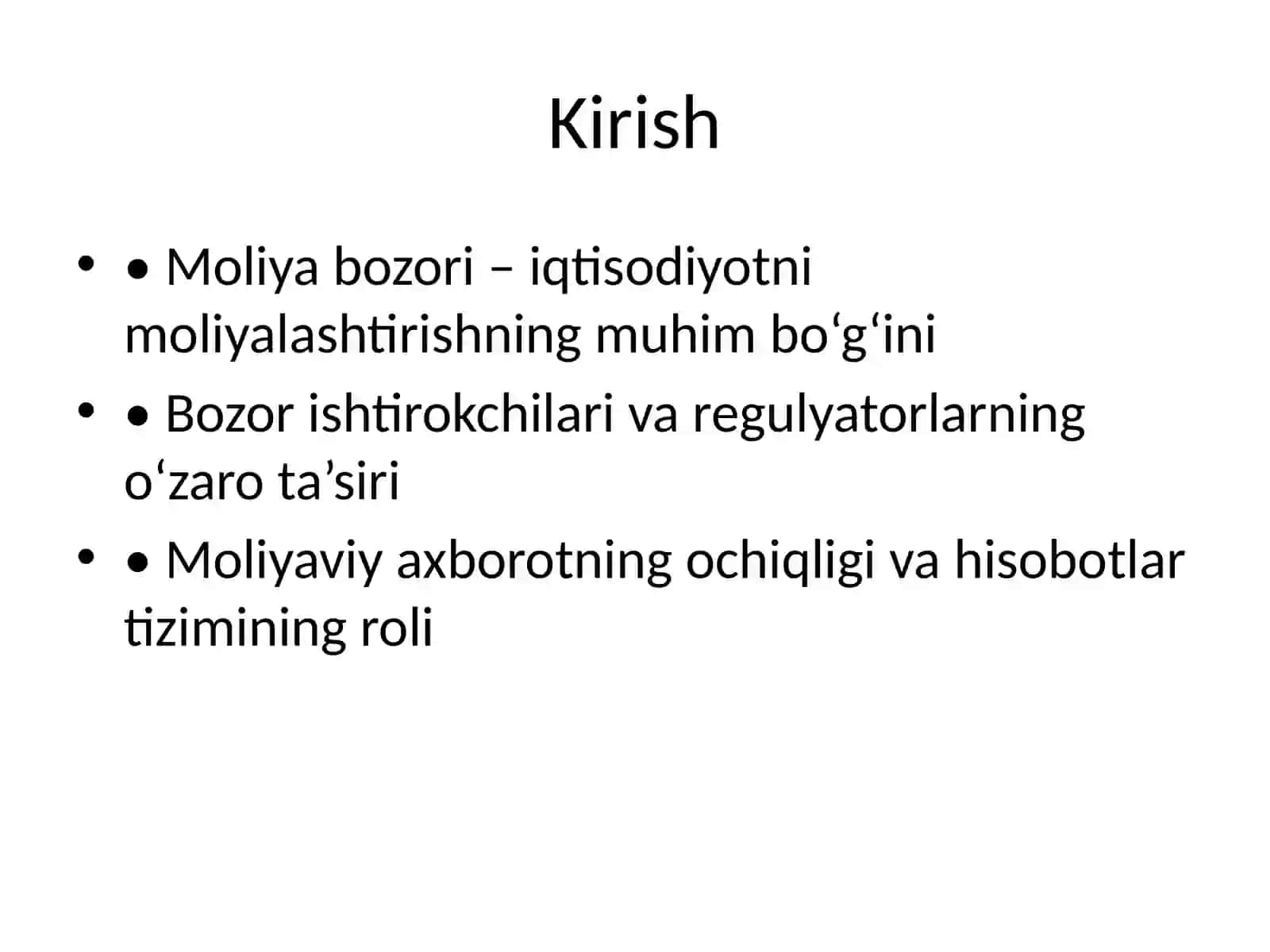 Moliya bozori, makroregulyatorlari va hisobotlar tizimi 2