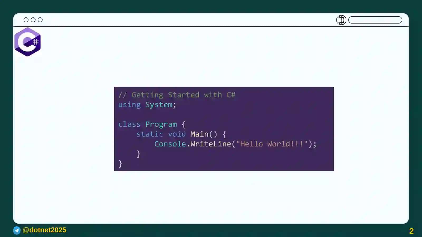 C# Programming Language Overview and Practice Environment Build 2