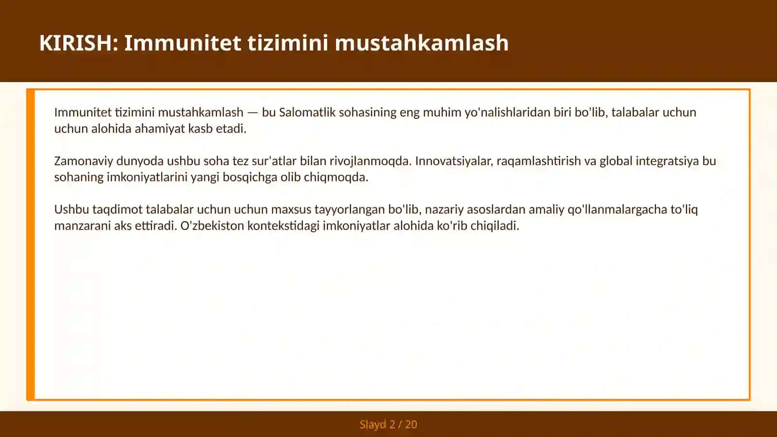 Immunitet tizimini mustahkamlash 2