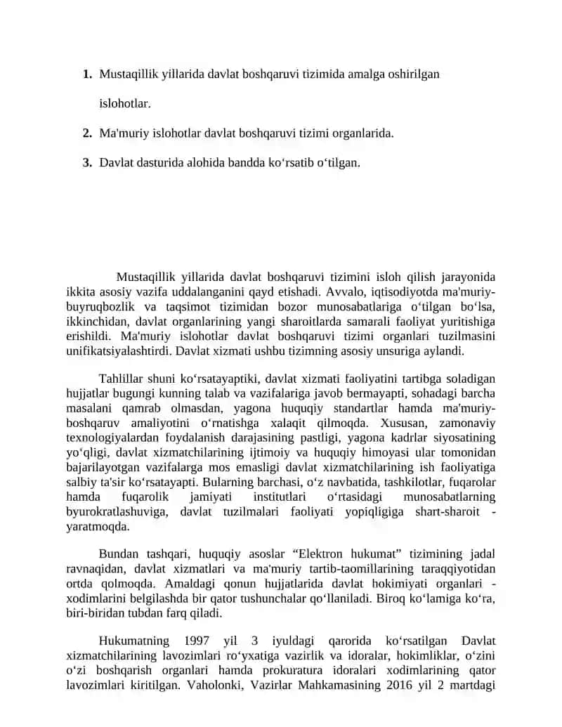 Mustaqillik yillarida davlat boshqaruv tizimida amalga oshirilgan islohatlarning xususiyatlari 2