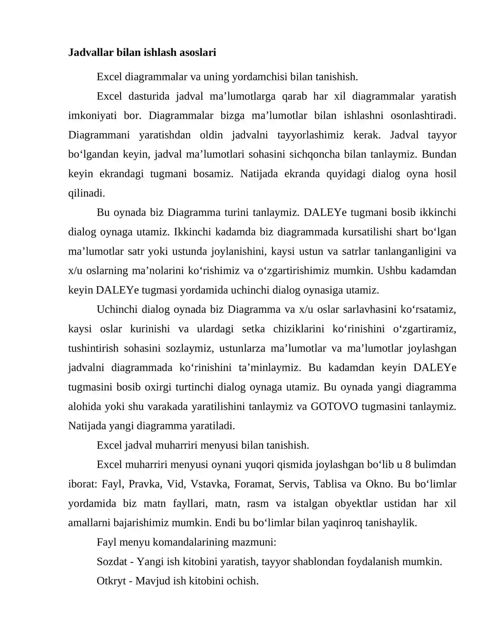 Diagrammalar Excelda 2