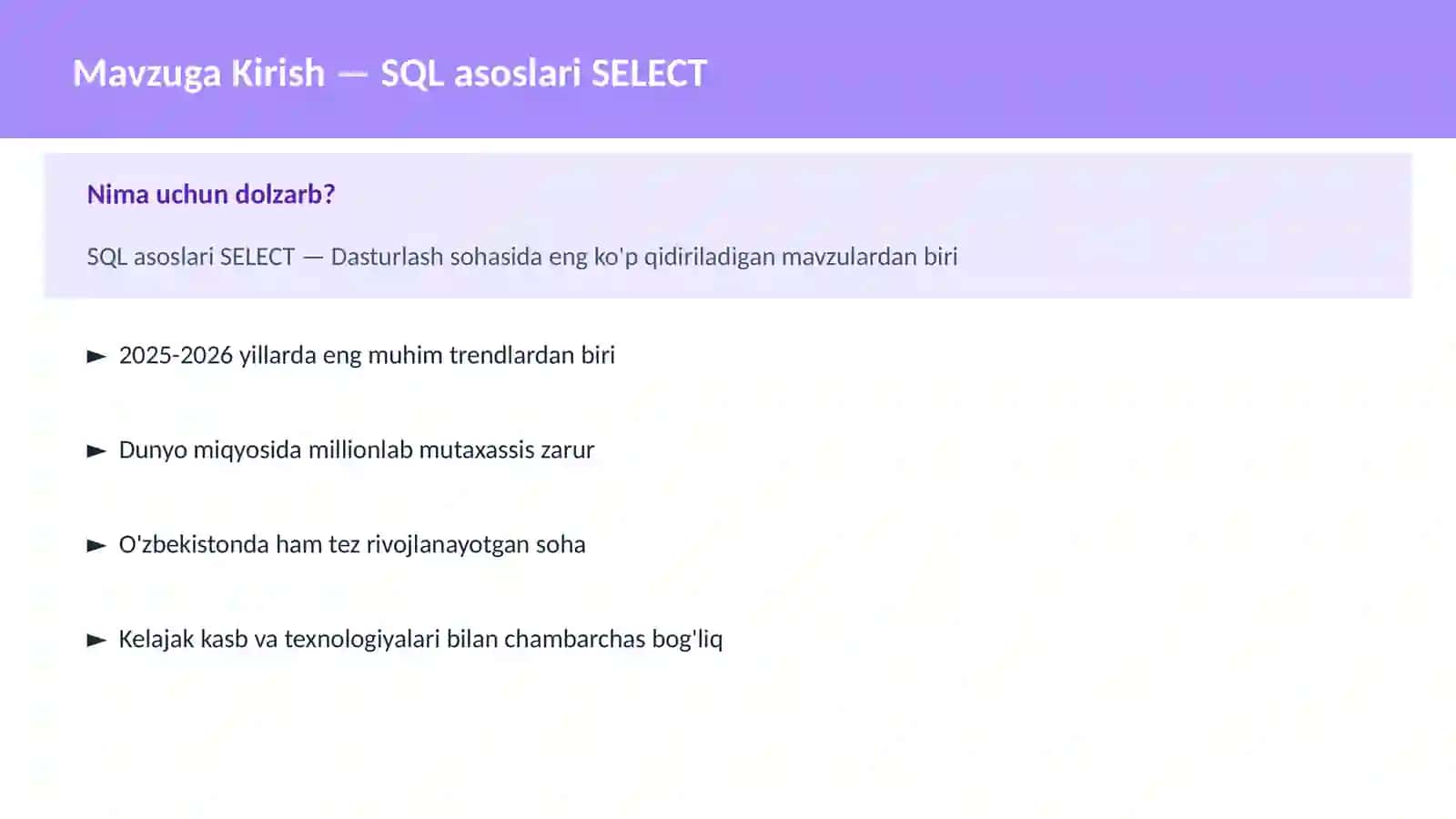 SQL asoslari SELECT 2