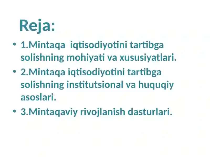Mintaqa iqtisodiyotini tartibga solishning xorij tajribasi 2