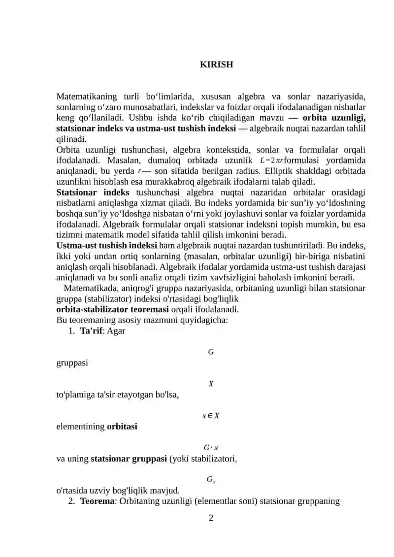 Orbita uzunligi va ustma-ust indeks 2