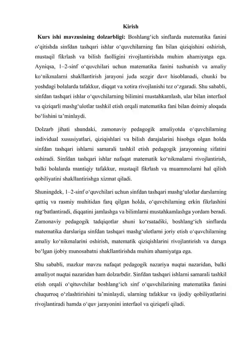 Matematika darslarida sinfdan tashqari ish turlari  (1-2-sinf) 2