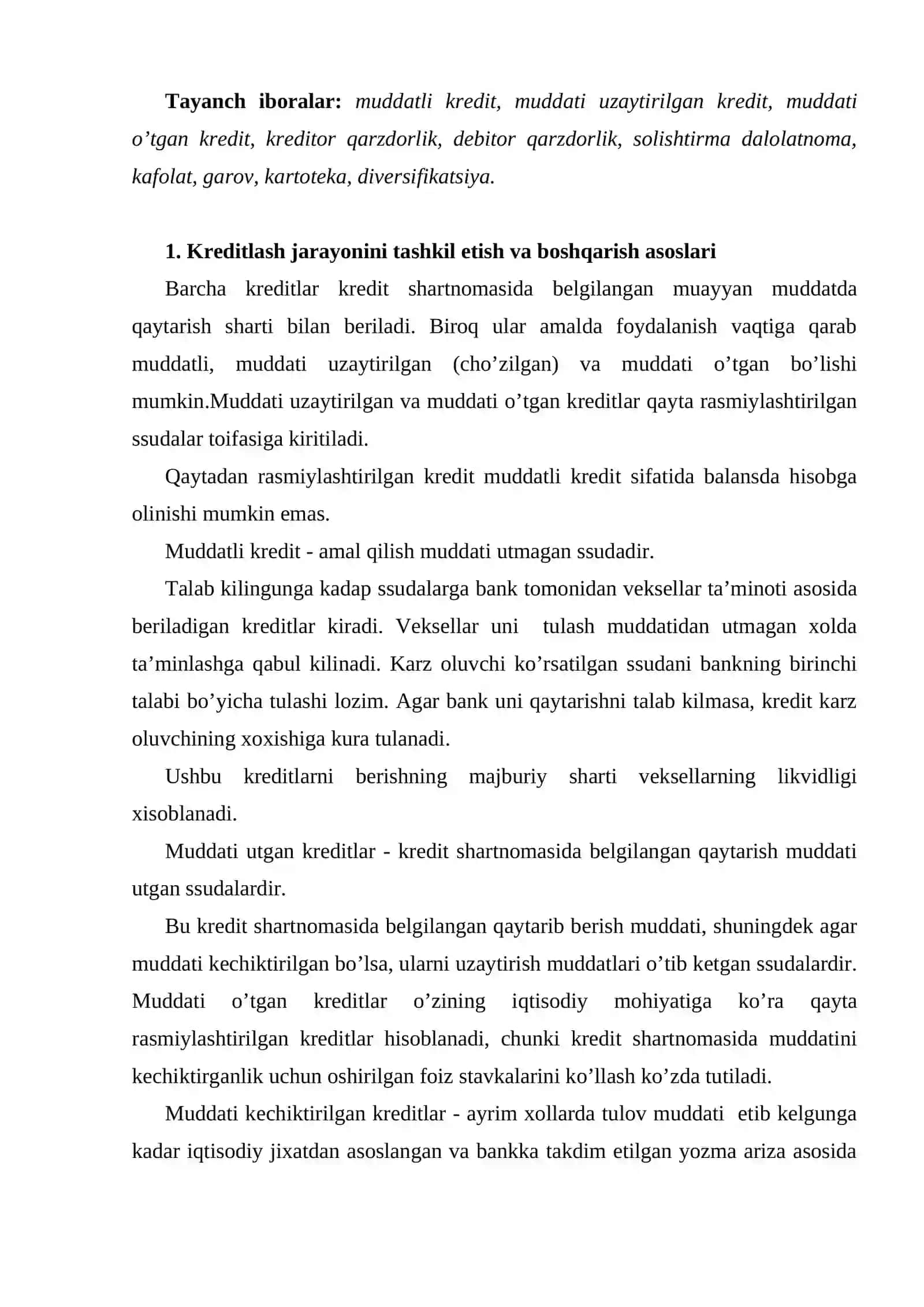 Tijоrat banklarida kreditlash jarayonini tashkil etish asoslari 2