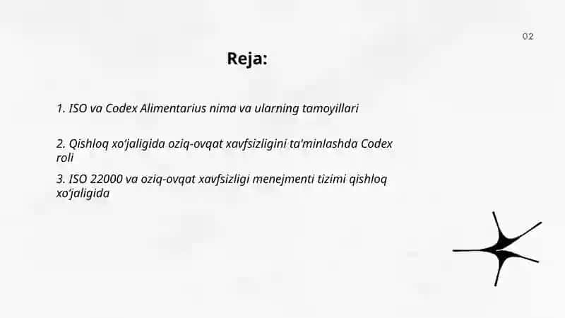Xalqaro standartlar (ISO, Codex Alimentarius) va ularning Qishloq xo'jaligidagi ahamiyati 2