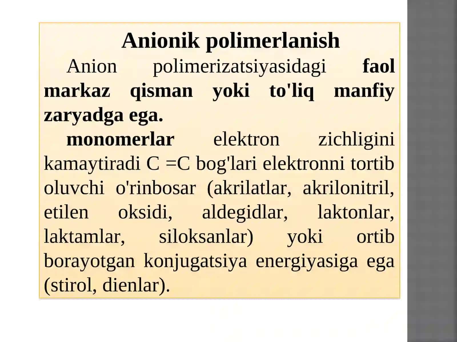 Anionik polimerlanish 2