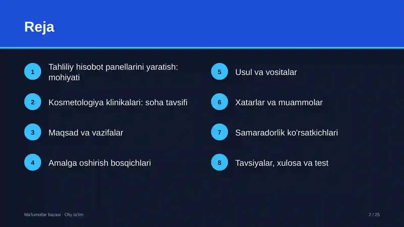 Kosmetologiya klinikalarida tahliliy hisobot panellarini (dashboard) yaratish 2