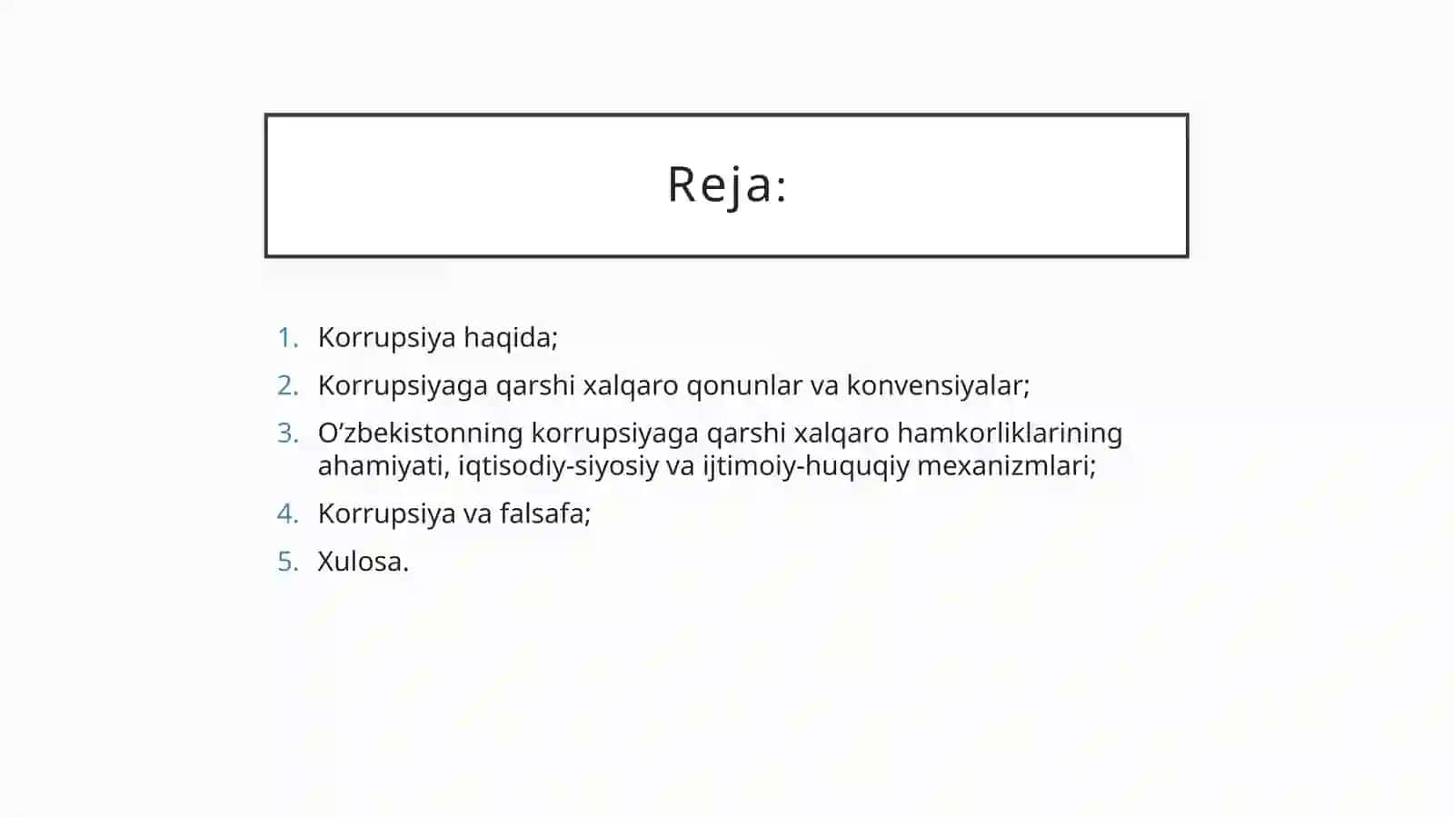 Korrupsiya - global muammo sifatida. Falsafa fanidan prezentatsiya, mustaqil ta'lim. 2