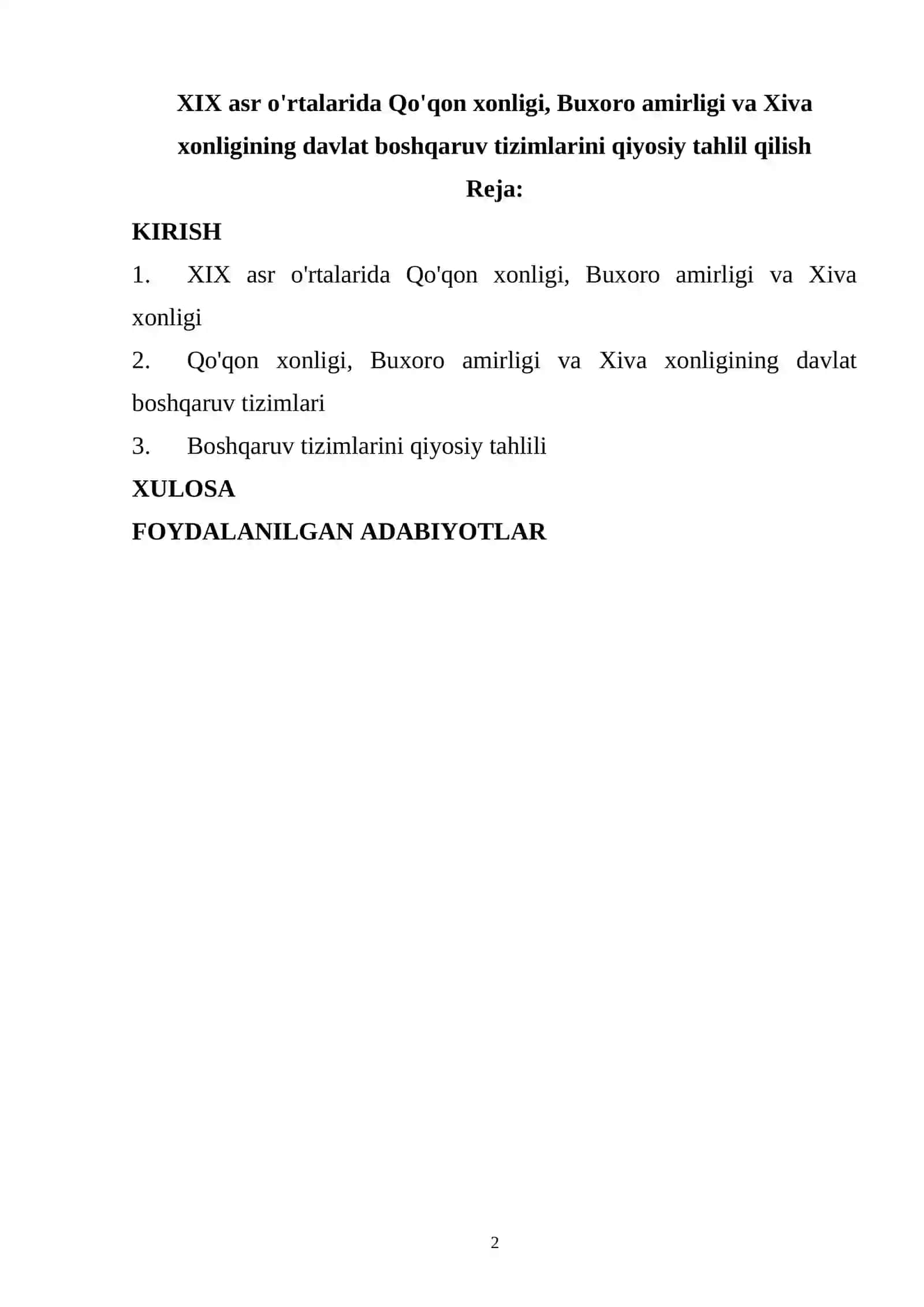 XIX asr o'rtalarida Qo'qon xonligi, Buxoro amirligi va Xiva xonligining davlat boshqaruv tizimlarini qiyosiy tahlil qilish 2