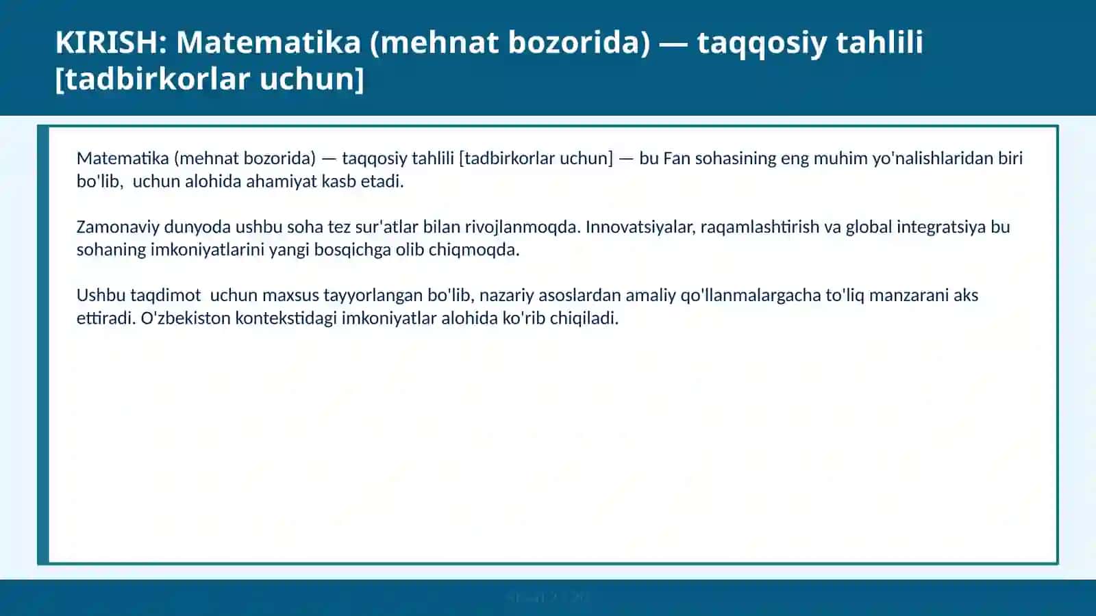 Matematika (Mehnat Bozorida) - Taqqosiy Tahlili [Tadbirkorlar uchun] 2